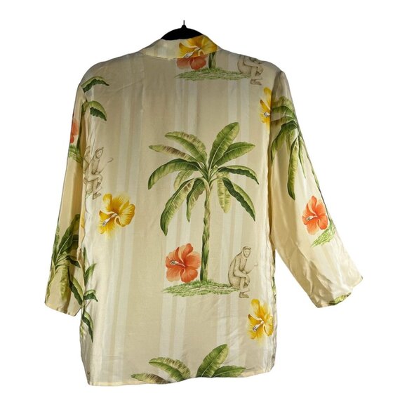 Silk Club Collection blouse Tropical 100% Silk Button Down Top XL - Picture 2 of 7